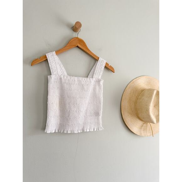 Madewell | NWT Poplin Smocked Tank in White | Sz XS - Picture 2 of 10